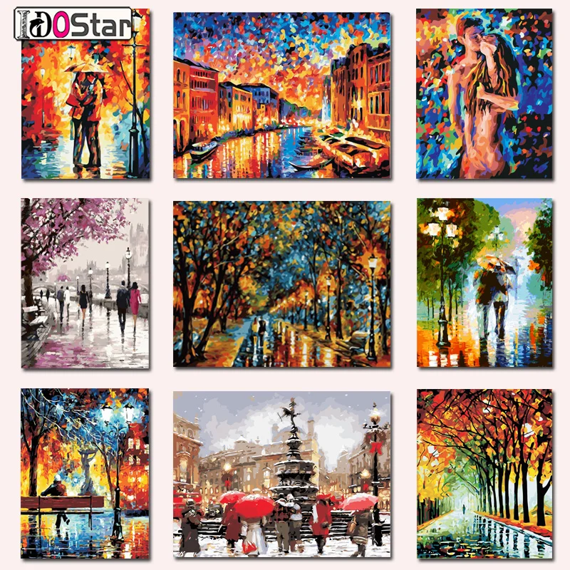 

Painting By Numbers with landscape lover rain snow scenery Kits Acrylic Paint On Canvas Handpainted Oil Paint For Wall Artwork