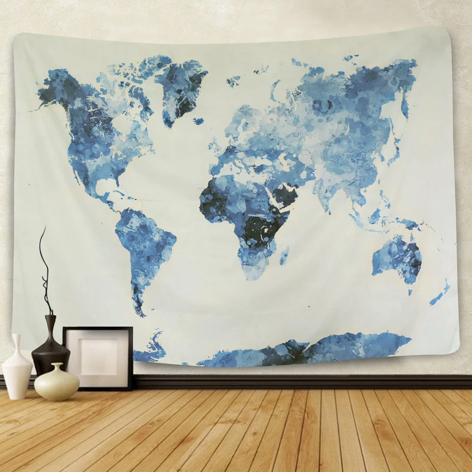

Blue And White World Map Tapestry Wall Hanging Dorm Decor Hippy Hippie Psychedelic Decorative Wall Tapestry Large Beach Towel