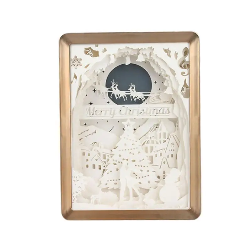 

USB Creative Paper-Cutting Light Box 3D Shadow Christmas Couple Elk USB Night Lamp Art Decor For Nursery Bedroom