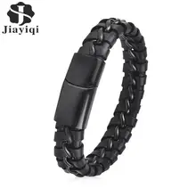 Jiayiqi для мужчин кожаный браслет нержавеющая сталь Магнитная витки с застежкой мужской ювелирные изделия модный браслет