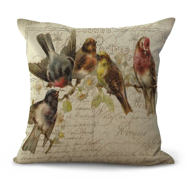 Vintage Bird Cushion Cover Cotton Linen Decorative Pillowcase Chair ...