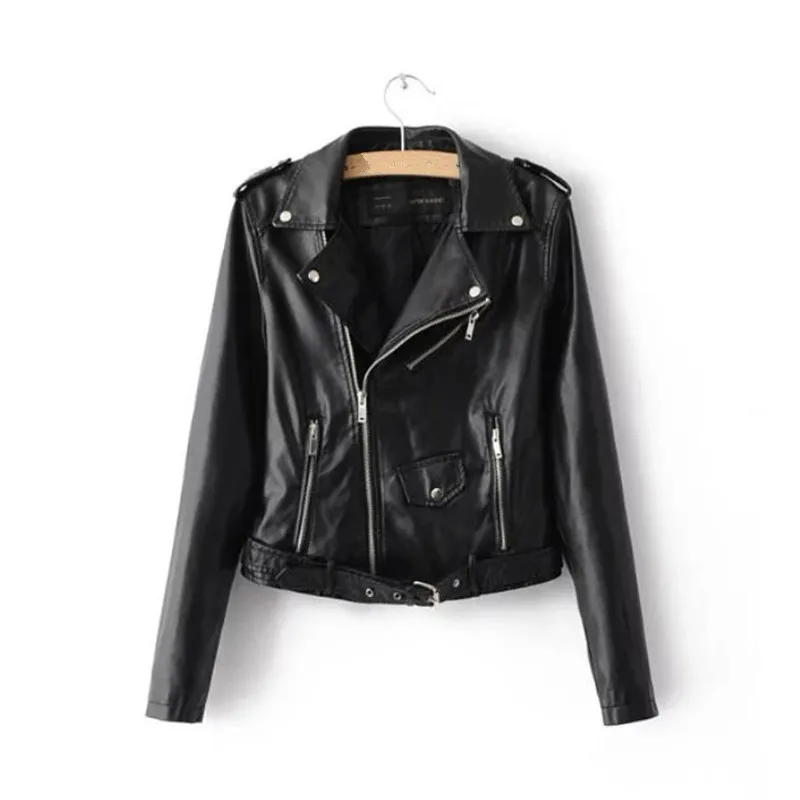 

Leather Women's False Leather Jackets Lady PU Motorcycle Short Fine Punk Outerwear coat with