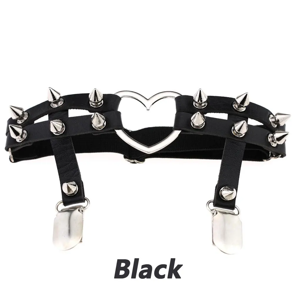 Кольцо в форме сердца с заклепками в стиле панк женские кожаные эластичные подвязки Пояс для чулок облегающее кольцо сексуальный готический аксессуар для одежды - Цвет: Black