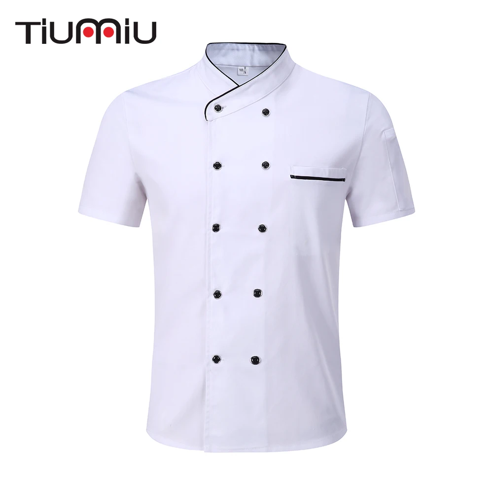 

Wholesale Black White Unisex Kitchen Chef Uniform Short Sleeve Double Breasted Cook Wear Chef Jacket & Apron Bakery Food Service