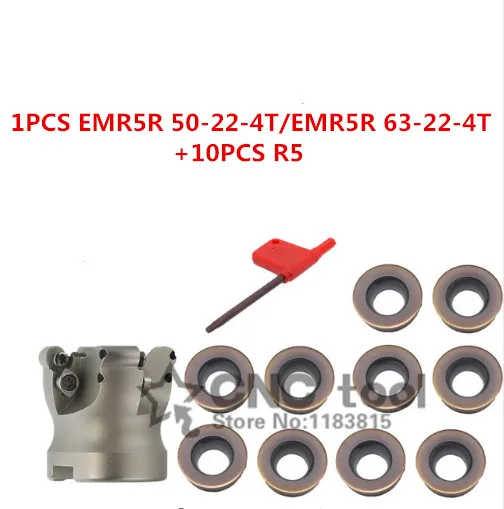 

Новинка 1 шт. EMR5R 50-22-4T/EMR5R 63-22-4T и 10 шт. R5 фреза для фрезерования фреза с ЧПУ фрезерные инструменты для круглых вставок