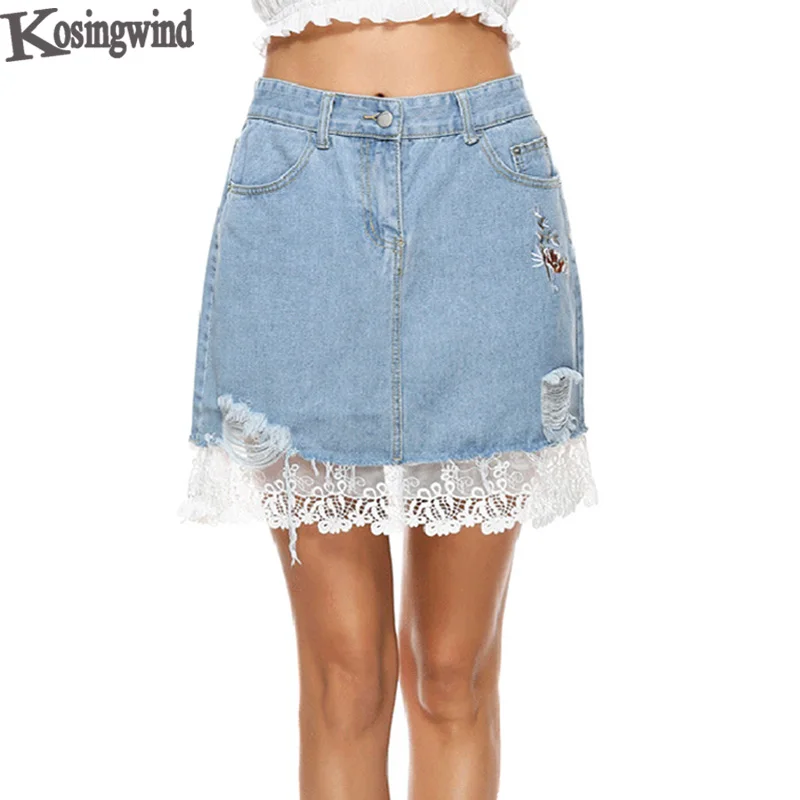 Moda Sexy Del Merletto Del Denim Gonna Ricamata Gonna Jeans Strappati  Signore Calde Casual Fresco di A Line Gonna per le Donne Azzurro|ripped  jeans skirt|a-line skirtdenim skirt - AliExpress