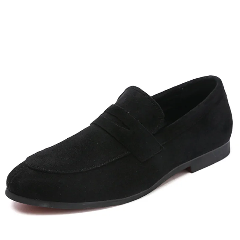 Oudiniao повседневные мужские туфли из искусственной замши Лоферы для женщин слипоны Дизайн обувь с круглым носком Для мужчин для отдыха Мужская обувь мода - Цвет: Черный