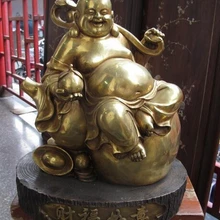 Bi002184 Китай Медь Бронза Фэн-шуй Ру йи Юань бао Персик Будда Майтрейя Рохан Статуя