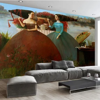 

Custom HD Photo Wallpaper 3D Wall Murals Living Room Classical Oil Painting Beauty Wallpaper Seaside Figure Wall Murals European