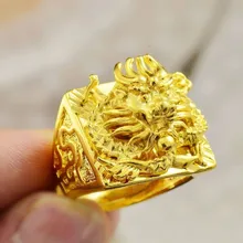 Китайский стиль большой большой 3D Гравировка Дракон Мужчины широкий 24 К Золота заполнены Мужской большой Палец Кольцо Партия Свадебной Моды ювелирные изделия
