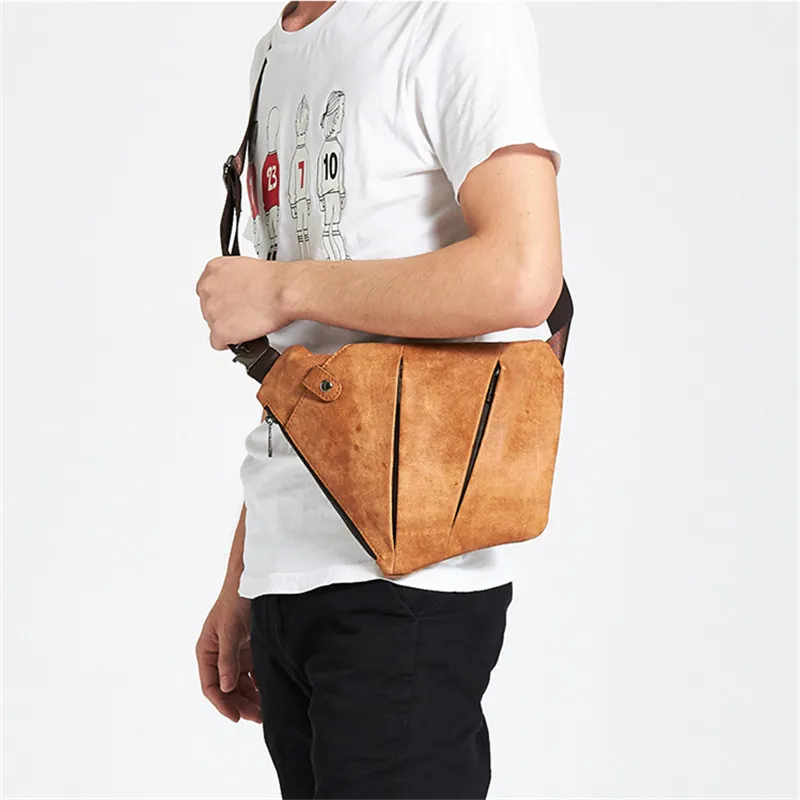 

Nesitu High Quality New Vintage Brown Real Skin Genuine Leather Cross Body Small Men Messenger Bags Male Chest Bag M6353