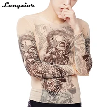 Модная мужская футболка с принтом тату, летняя дышащая быстросохнущая рубашка, супертонкая облегающая одежда, Солнцезащитная тонкая Облегающая рубашка MTS42