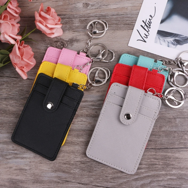 

Portable ID Card Holder Bus Cards Cover Case Office Work Keychain Keyring Tool