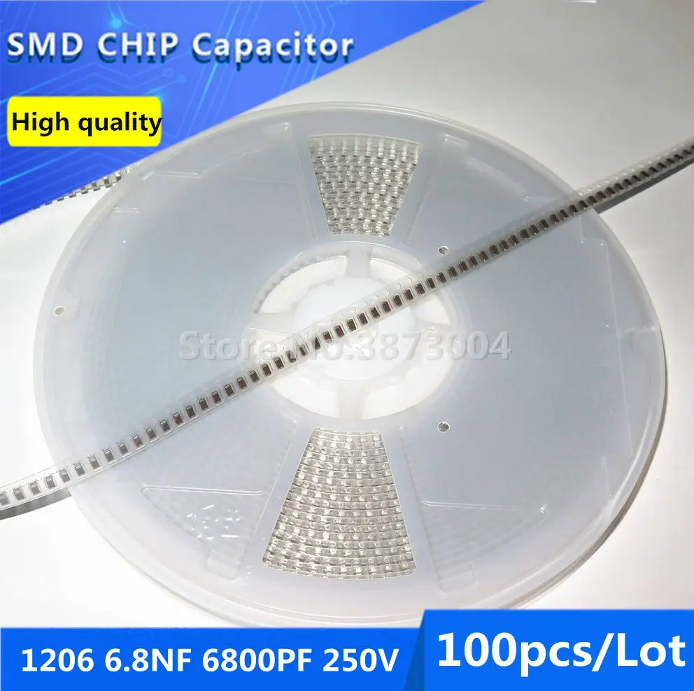 

100pcs1206 6.8NF 6800PF 250V 10% Thick Film Chip Multilayer Ceramic Capacitor
