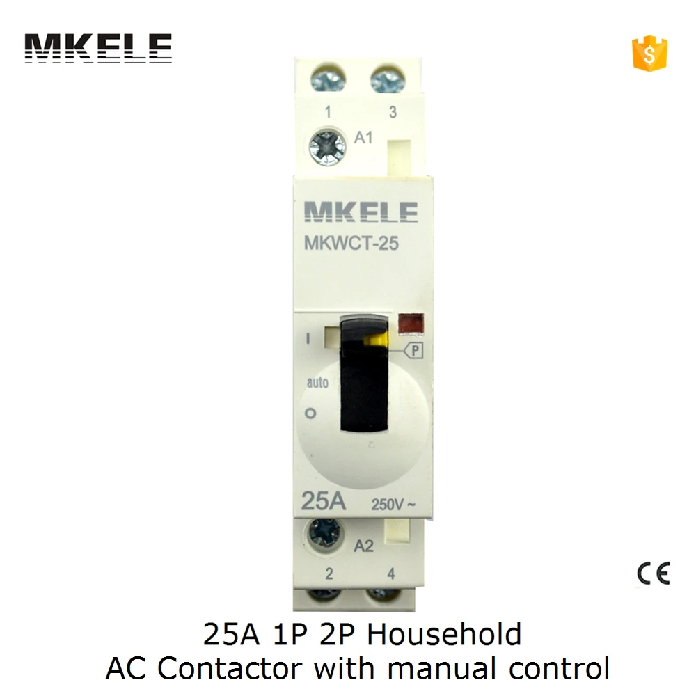 

MKWCT-25M 2P 25A 220V/230V 50/60HZ Din rail Household ac contactor 2NO with manual control