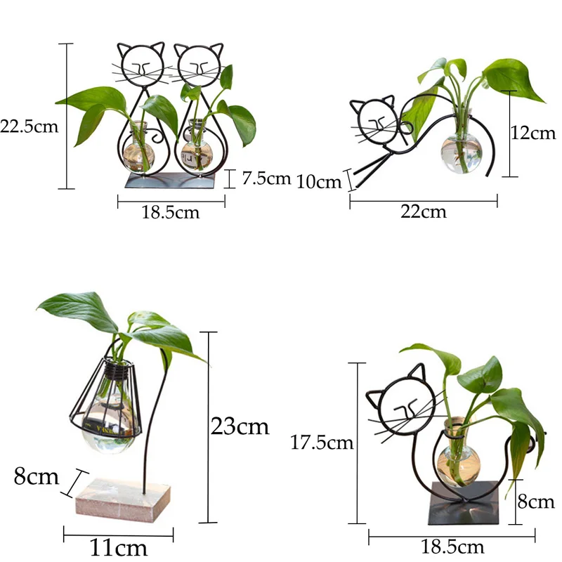 Горячая металлическая полка для кошки стеклянная ваза домашний декор милый кот микро-пейзаж гидропонная бутылка прозрачная гидропонная ваза цветочный горшок