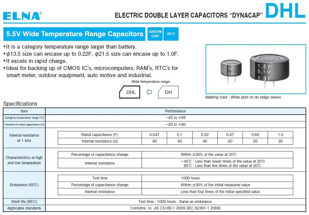 10 шт. 1F 5,5 V ELNA DHL серии 21,5x9,5 мм 5.5V1F супер фарадный конденсатор с алюминиевой крышкой