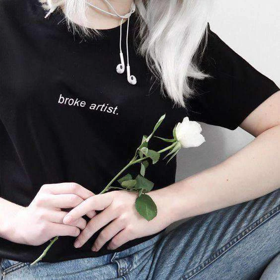 Черная графическая футболка с надписью «Broke Artist», футболка с надписью «Tumblr», эстетическая футболка, 80 s, 90 s, модная крутая футболка для девочек, футболки Harajuku