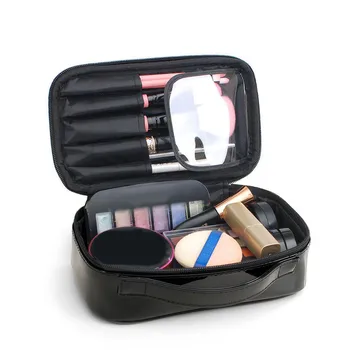 

Double layer PU Lady's Cosmetic Bags Wash Toiletry Storage Box Travel Waterproof Make Up Tools Organizer Pouch Case Accessories