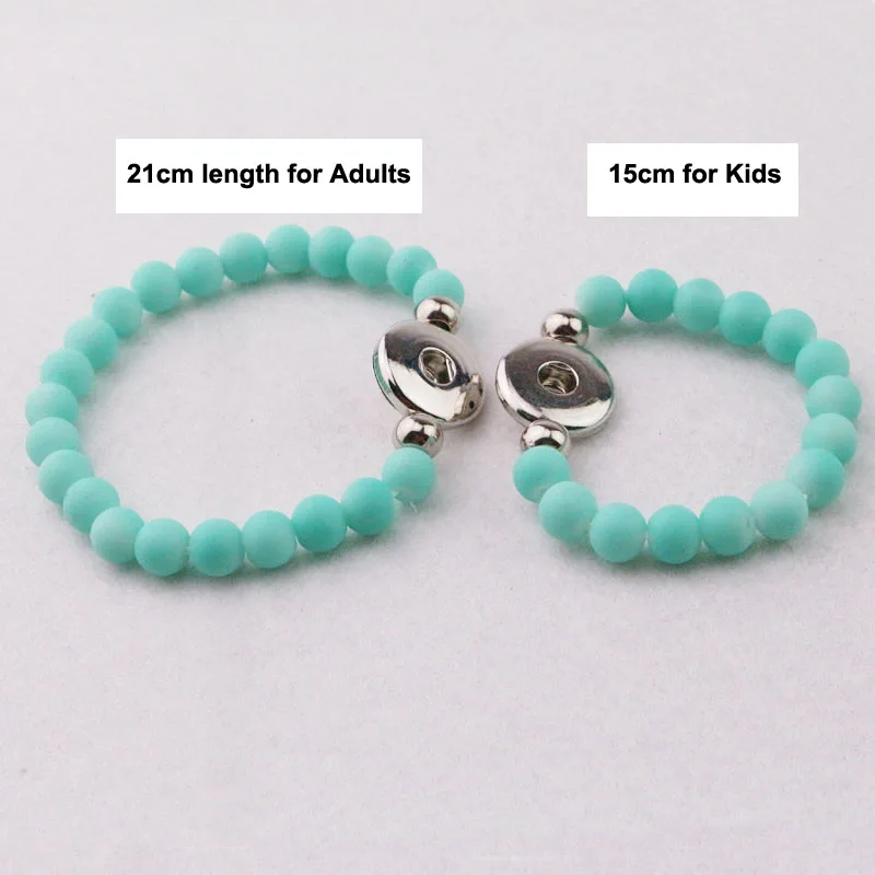 

2pcs /1set mother and children kids colorful rubber beads elastic bracelets 18mm button snap bracelets diy snaps Bangles