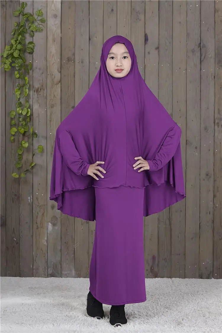 Abaya/длинное мусульманское платье-хиджаб Maxi для девочек; комплект одежды для молитвы в мусульманском стиле; Рамадан; Бурка; костюмы для детей с полным покрытием; новое арабское платье - Цвет: Фиолетовый