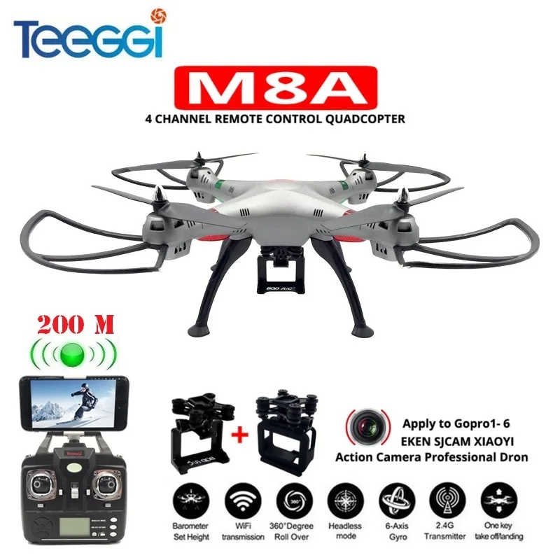 

Teeggi M8A FPV RC Quadcopter Professional Drone With Gimbal For Gopro5/6 EKEN XIAOYI HD Camera VS X8 X8HG Helicopter Dron