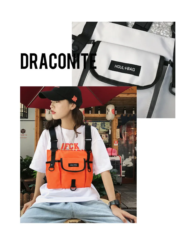 saco náilon impermeável streetwear frente pacote bolsa kanye west peito rig saco