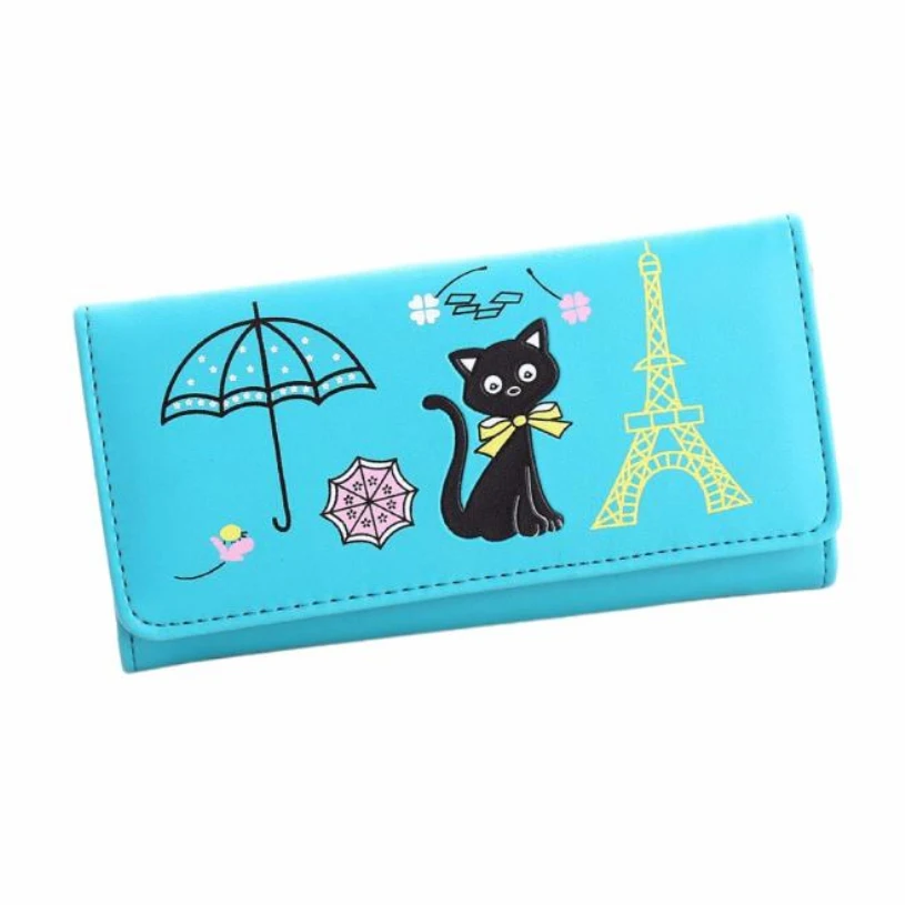  Brand new Wallet bags fashion Women Girl Cat Tower printed Coin Purses Long leather Card Holder Handbag 1pcs 