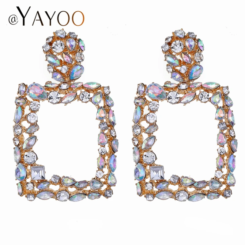

AYAYOO Crystal Za Fashion Woman Earrings 2019 Big Statement Earrings Hanging Gold Color Wedding Party Earring Female Jewelry