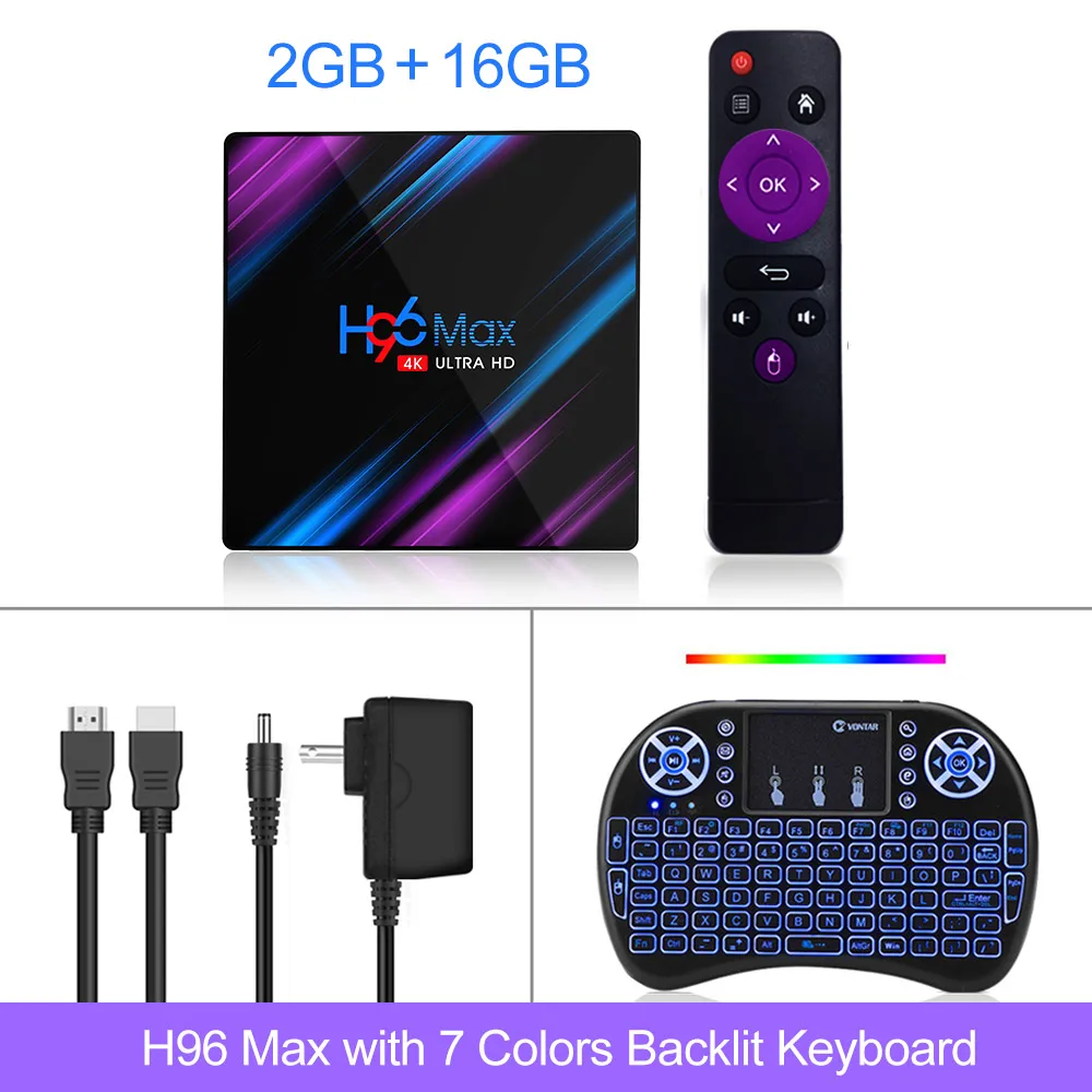 10 шт./лот H96 MAX tv Box Android 9,0 Rockchip RK3318 4 Гб 64 Гб 4 к H.265 Netflix Youtube 2G 16G телеприставка медиаплеер - Цвет: 2GB16GB Backlit keyb