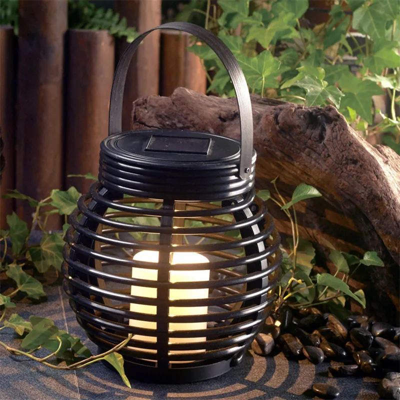 

Creative LED Rattan Effect Solar balcony light Rechargeable Candle Table Lamp Garden Patio Balcony Portable Stair Decor Light