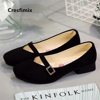 

Cresfimix women fashion comfortable buckle strap flat shoes lady casual street shoes cool high quality flock shoes zapatos c2018
