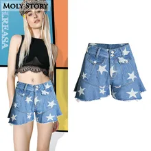 ^#Cheap New Preppy Cute Star Print Sexy Ruffle Shorts Femme High Waist Denim Shorts Women Short Jeans Skort ^#Cheap New Preppy Cute Star Print Sexy Ruffle Shorts Femme High Waist Denim Shorts Women Short Jeans Skort