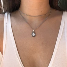 Vienkim multi camada de prata do vintage cor gota pedra pingente colar boho jóias feminino menina jóias presentes