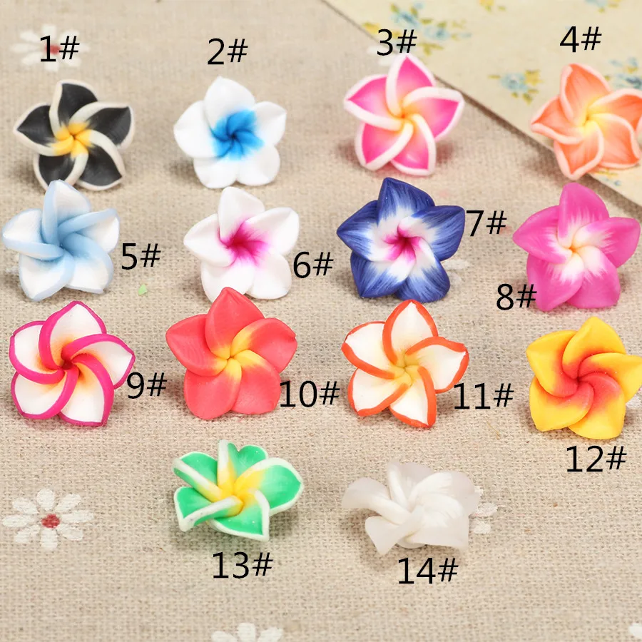 

25pc/lot 15mm Mixed MultiColors Small Polymer Clay Fimo Plumeria Flower Gorgeous Spacer Bead Charms For Diy Craft Jewelry Making