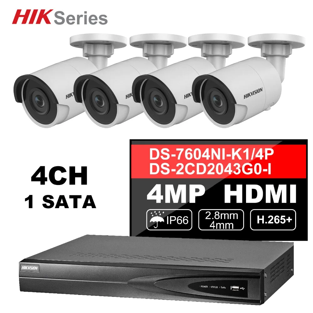 

Hik 4CH HD POE NVR Kit DS-7604NI-K1/4P 4pcs 4MP DS-2CD2043G0-I IP Camera IR Night Vision Surveillance Set shipping Fast Shipping