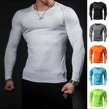 Модная однотонная быстросохнущая компрессионная рубашка для бодибилдинга, футболка с длинными рукавами размера плюс, одежда для фитнеса, однотонные Топы