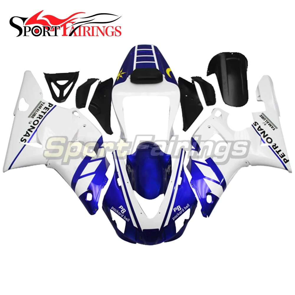 Полный обтекатели для Yamaha YZF1000 R1 98 99 1998 1999 впрыск АБС пластмасса мотоцикл обтекатель Наборы кузов сине-белые