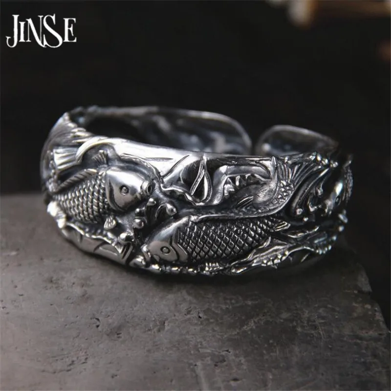 

JINSE Hot Sale Vintage Rock Christmas Gift 100% 999 Sterling Silver Bracelet Bangle Jewelry For Men Women Lotus Opening Bangle
