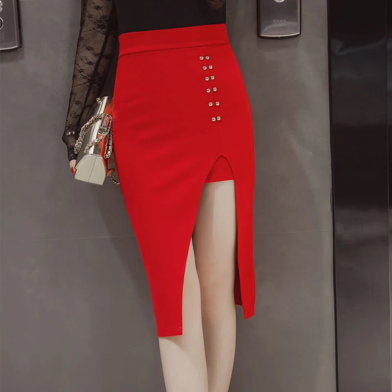 MSSNNG 2018 Slim split high waist bag hip skirt long skirt elegant professional skirt step skirt (4)