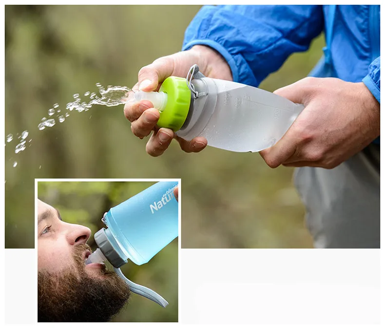 NatureHike 750 мл Sport Bottle бутылки для воды; отдых чашки Портативный силиконовая складная емкость для воды с соломой велосипед бутылку воды