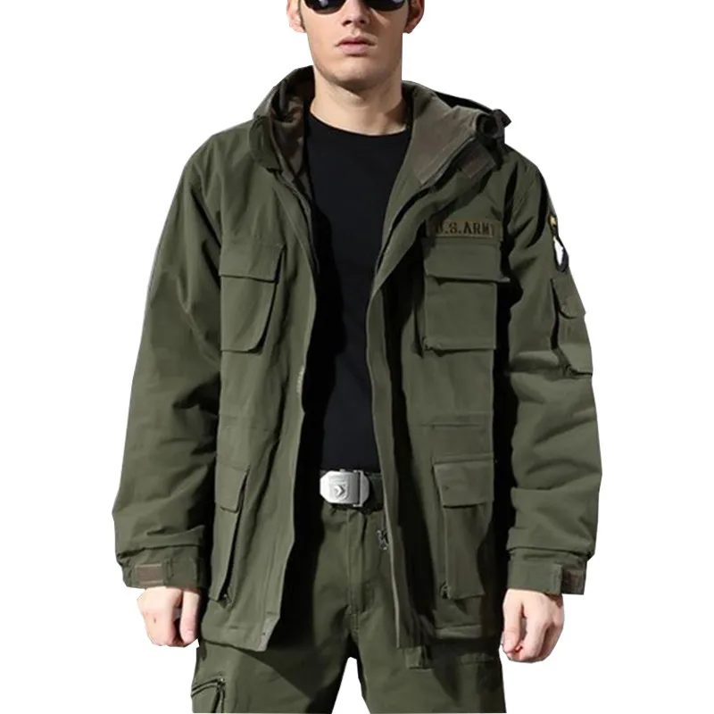 Kaufen Männer Baumwolle UNS Armee Military Kleidung Mit Kapuze Windjacke Tops Winter Outdoor Klettern Thermische Fleece Futter Dicke Jacke Mantel