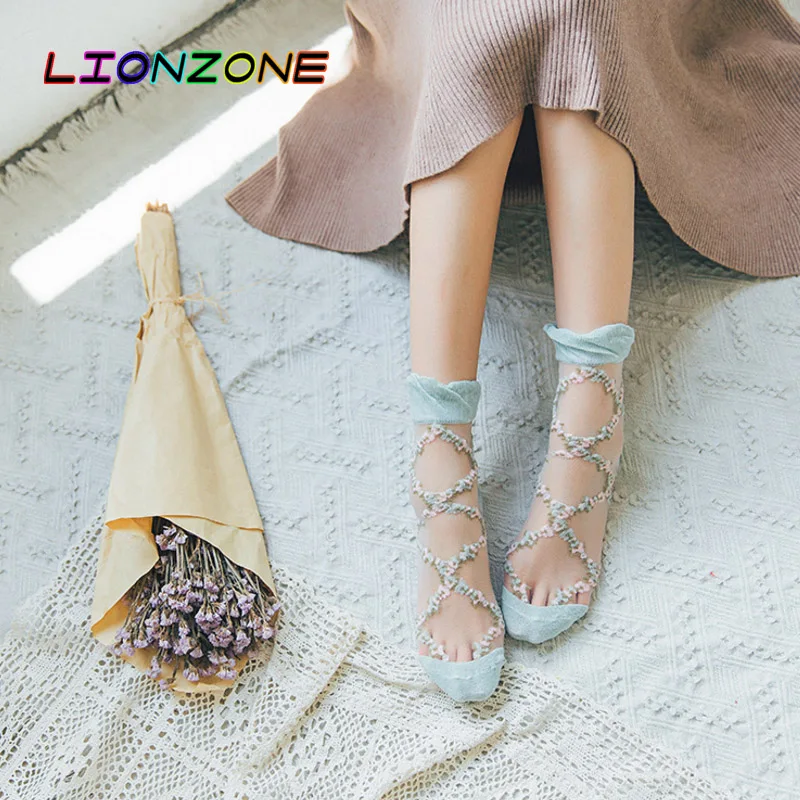 LIONZONE 5 пар/лот тонкие повседневные шелковые короткие носки с цветочным рисунком