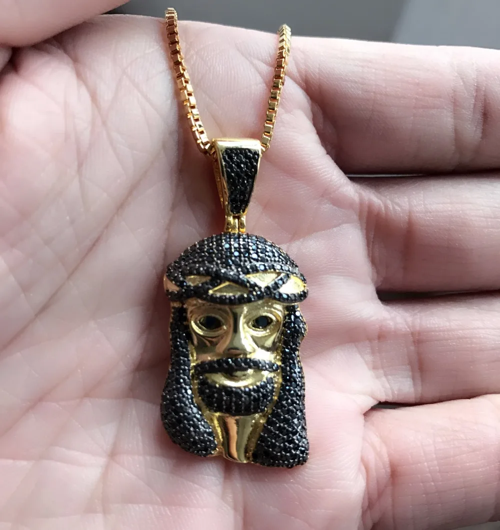 

Promotion men's Jesus Piece Pendant micro CZ Punk Rock Hip Hop Statement necklace Rap Jewelry For Boy