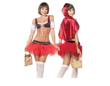 Fashion Sexy Little Red Riding Hood Ruched Halloween Dress Dancing Girl Cosplay Dress Bar Stage Grame Costume BI71