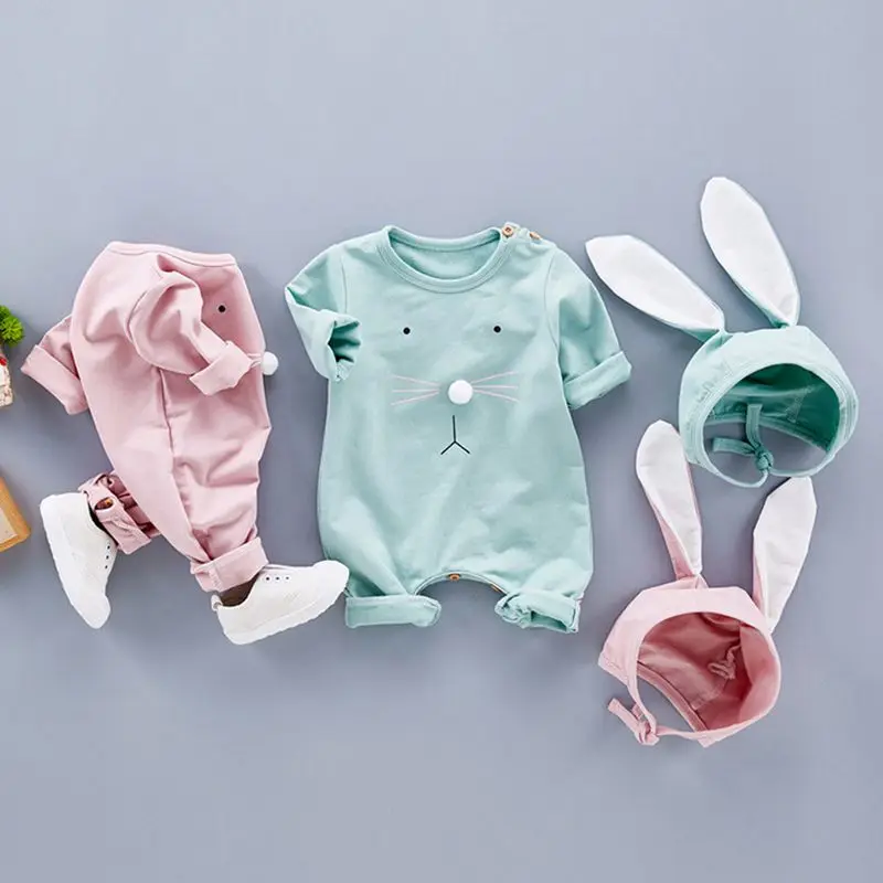 

Baby Rabbit Print Rompers Spring Powered Baby Boy Girl Clothing Newborn Infant Short Sleeve Clothes Bebe Suit One -Piece