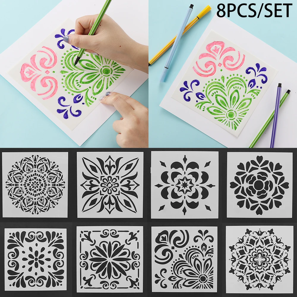 

New 8PCS/set DIY Craft Layering Stencils For Walls Painting Scrapbooking Stamp Album Decor Embossing Paper Card Template