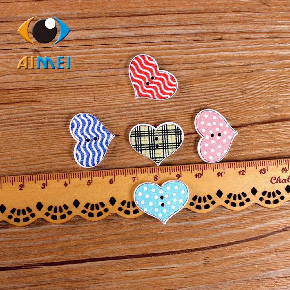 50pcs/lot Heart Painting Shape Wooden Buttons For Hand Made With Love Heart Wooden Decoration For Gift Decorative Wood Buttons 3