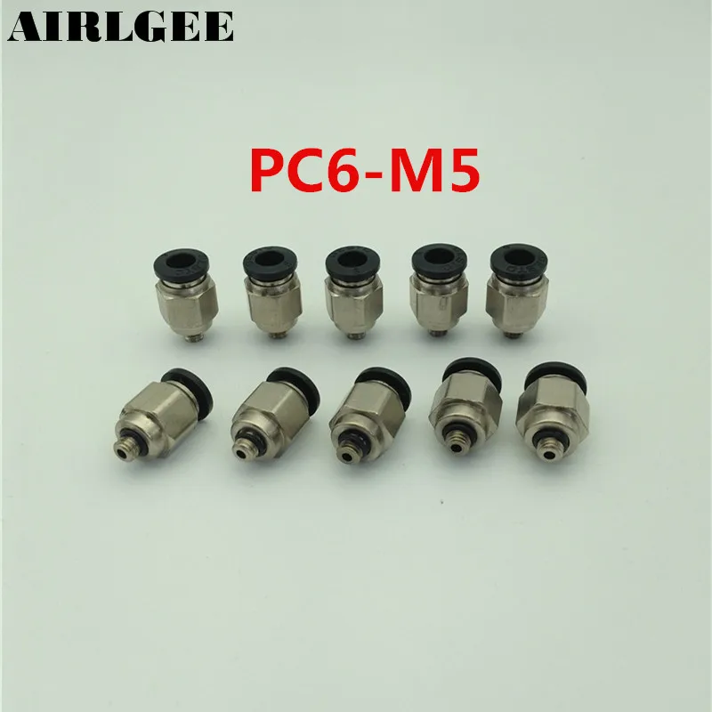 10 Pcs 5mm Male Thread To 6mm Push In Joint High Quatity Pneumatic Connector Quick Fittings PC6-M5 Black | Обустройство дома