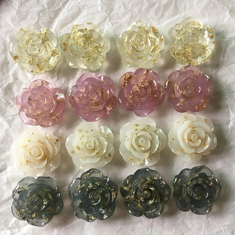 

2Pcs Of 23mm Transparent Rose Flower Resin Beads Findings Earrings Ring Found Diy Gold Foil Handicraft Jewelry Making F378